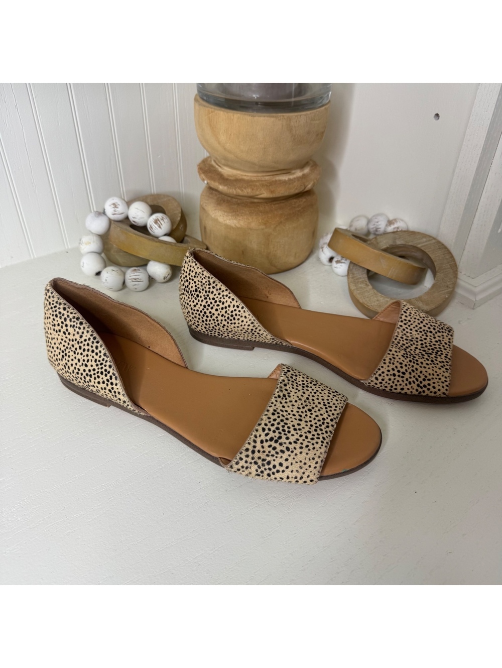 J.Crew Women's Open Toe D'Orsay Flats in Leopard Print Size 8.5
